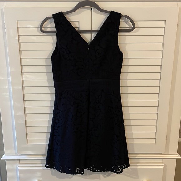 NWT Loft Black Lace Crossover V-Neck Flare Dress, size 00P - Picture 4 of 4